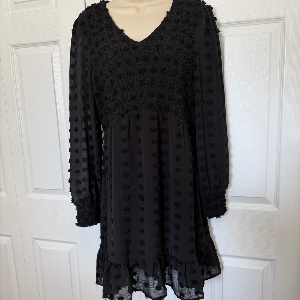Black Smocked Long Sleeve Dress – Size XL – New With Tags